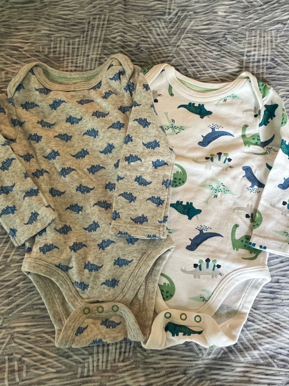 Cloud Island 3-6 Month Set of Two Long Sleeved Dinosaur Baby Onesies Bodysuits